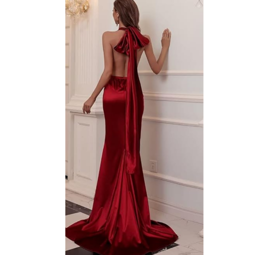 Miss ORD Red Satin Halter Maxi Dress - Size M - Formal Gown - Image 2