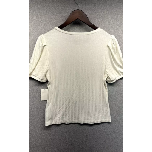 1.STATE White Ribbed Puff Sleeve Top - Size M - Women's Shirt - Image 2