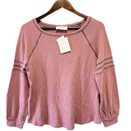 EMELIA Pink Waffle Knit Top - Size M - Women's Shirt