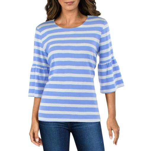 Jones New York Blue Stripe Bell Sleeve Top - Size M - Women's Blouse