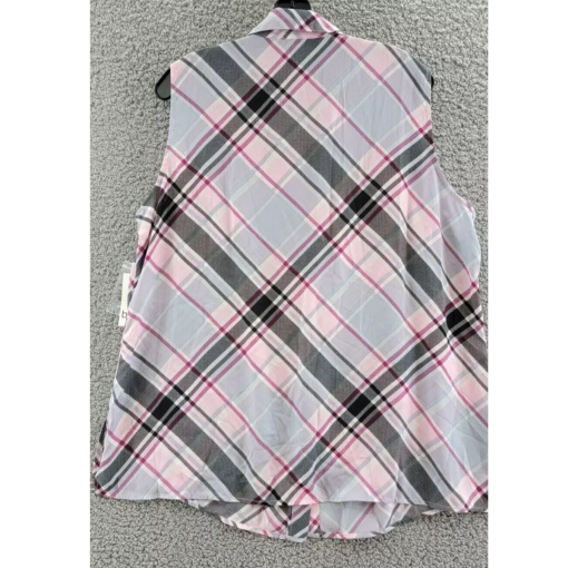 Bar III Plaid Sleeveless Blouse Pink Gray 3X Women's Top - Image 2