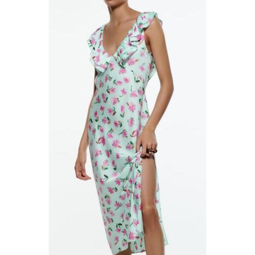 Zara Floral Midi Dress - Mint Green - Size S - Summer Dress