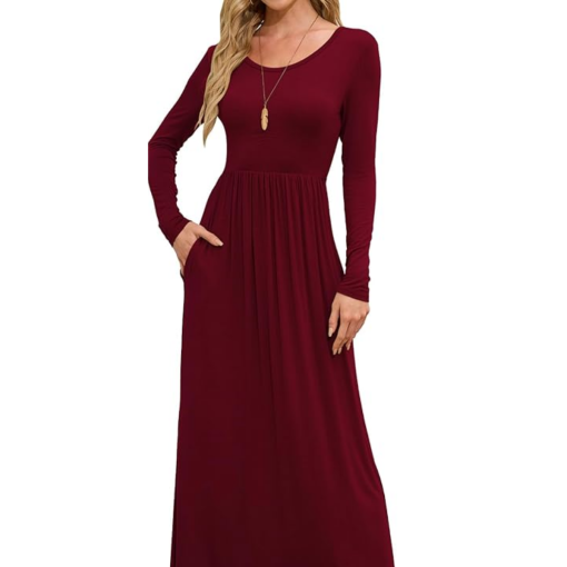 24Seven Burgundy Maxi Dress 2X - Long Sleeve Dresses