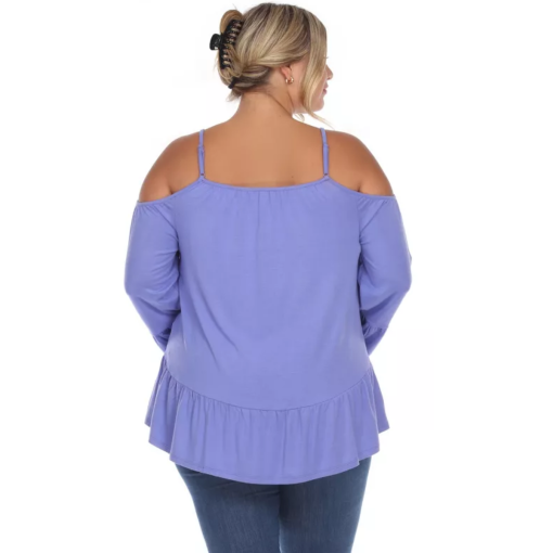 White Mark Plus Size Purple Cold Shoulder Top - 1X - Blouse - Image 2