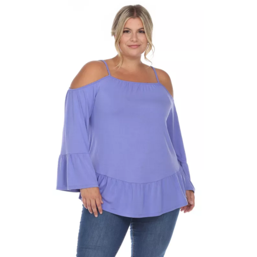 White Mark Plus Size Purple Cold Shoulder Top - 1X - Blouse