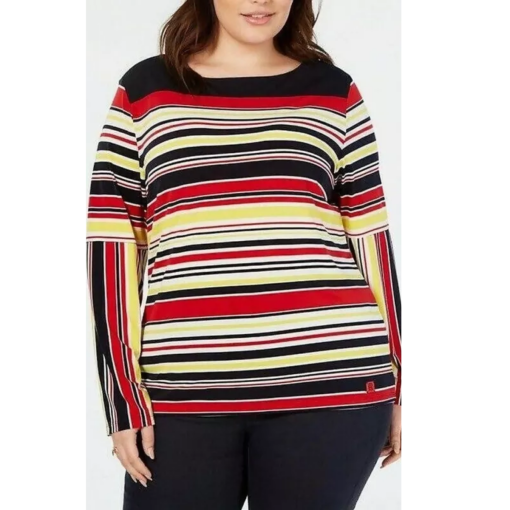 Tommy Hilfiger Plus Striped Top - Red/Yellow/Black - 3X - Women's Shirts