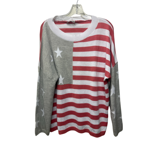 ACESHIN American Flag Sweater Red Gray L - Women's Pullover