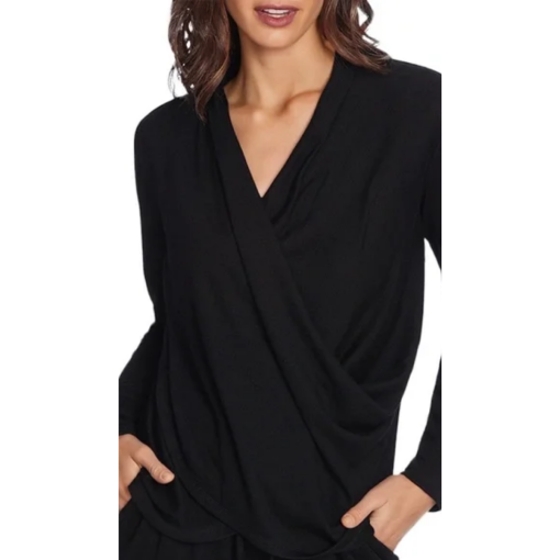 1.state Black Wrap Top - Medium - Women's Knit Blouse