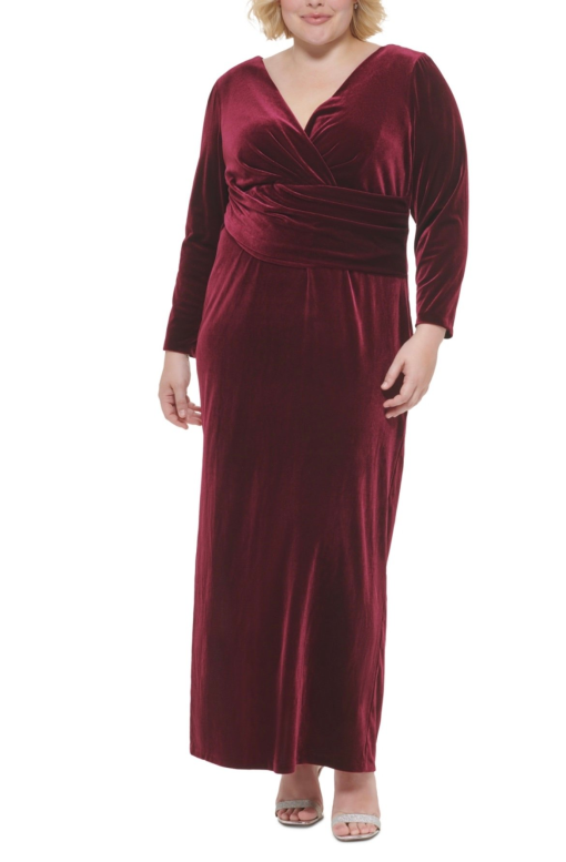 Eliza J Burgundy Velvet Plus Size Maxi Dress - Evening Gown