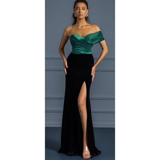 VIPGIRL Emerald & Black Velvet Slit Gown - Size S - Prom Dress