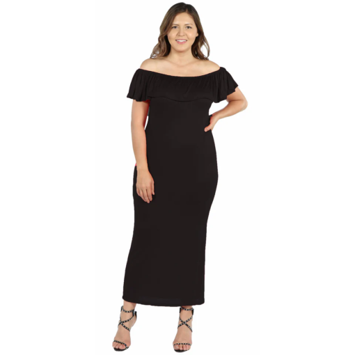 24seven Black Off-Shoulder Maxi Dress Plus Size 3X - Women's Dresses