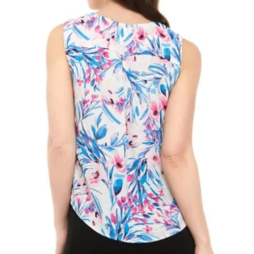 Kasper Plus Floral Print Sleeveless Blouse - White/Blue/Pink 3X Top - Image 2