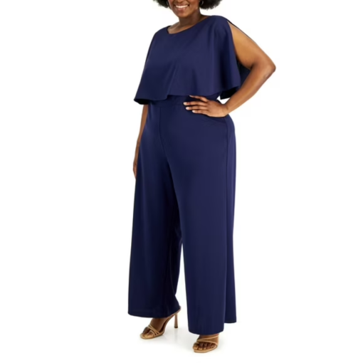 Connected Apparel Plus Navy Jumpsuit Wide Leg Formal Wear 18W