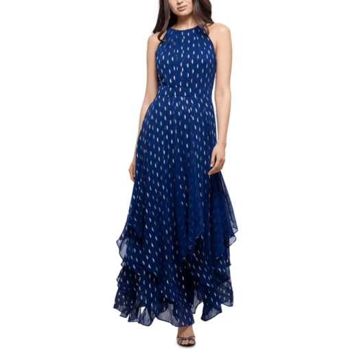 Betsy & Adam Navy Printed Maxi Dress - Size 16 - Formal Gown