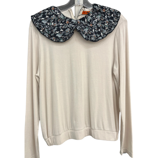 Maple & Cliff Beige Floral Collar Sweatshirt - Size M - Women's Top