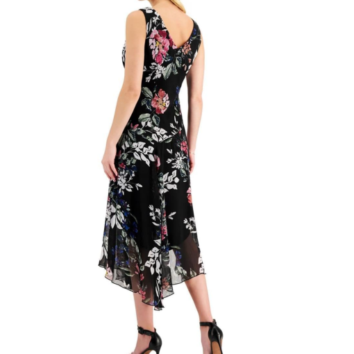 Connected Plus Black Floral Dress 24W Sleeveless Handkerchief Hem Women's Dress - Image 2