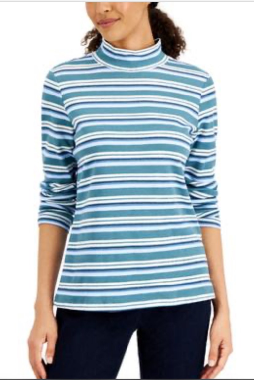 Karen Scott Striped Mock Neck Top - Deep Jade XL - Women's Shirts