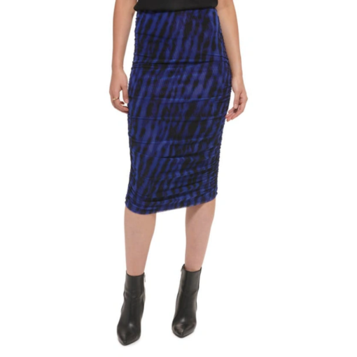 DKNY Blue Ruched Midi Skirt - Size M - Women's Pencil Skirt