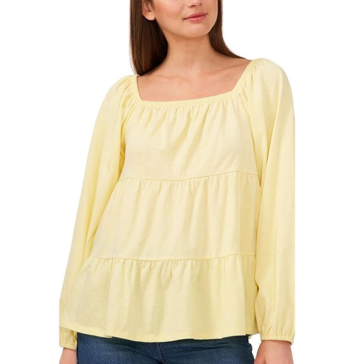 Riley & Rae Yellow Tiered Top - Square Neck Blouse - Size L