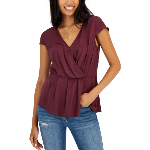 Tinsel Petite Sassafras Wrap Top - Burgundy, PM - Women's Blouse