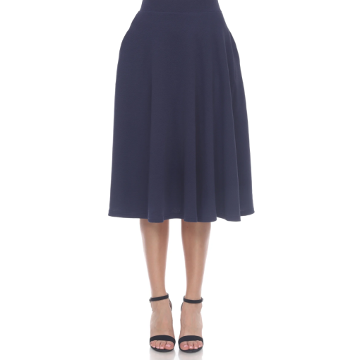 White Mark Navy Midi Skirt - Plus Size 2XL - Women's Skirts