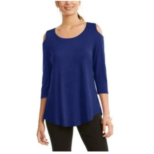 JM Collection Blue Cold Shoulder Top - Women's Size L - Blouse