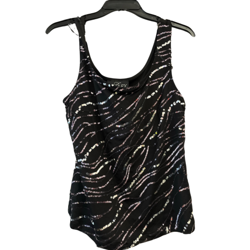 Alex Evenings Black Sequin Tank Top, Large, Party Top