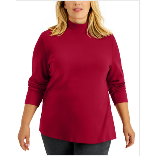 Karen Scott Plus Size Red Mock Neck Top - Women's Shirts