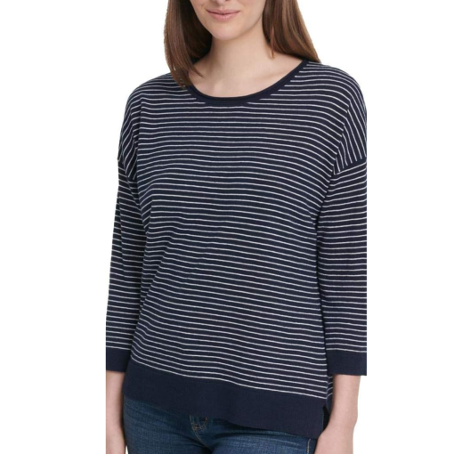 DKNY Striped Navy Top - Size L - Women's Casual Shirt