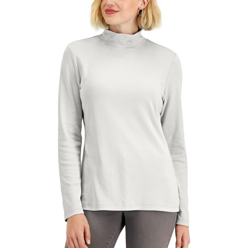 Karen Scott White Mock Neck Long Sleeve Top - Size L - Women's Shirts