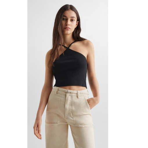 FRENCH CONNECTION Black Halter Crop Top - Size L - Women's Shirts