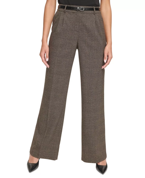 Calvin Klein Brown Plaid Wide Leg Pants - Size 10 - Women's Trousers