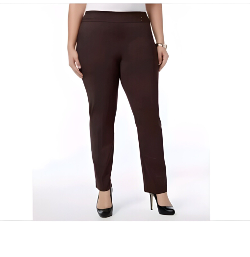 JM Collection Plus Size Brown Pants - Slim Leg Trousers - 28W