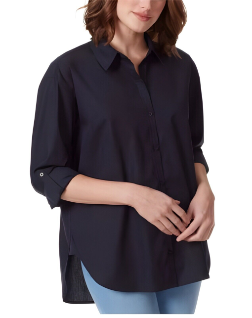 Gloria Vanderbilt Navy Button Down Shirt - Size M - Women's Blouse