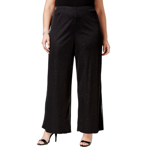 Adrianna Papell Plus Black Sparkle Palazzo Pants - Evening Wear 18W