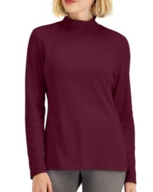 Karen Scott Mock Neck Top - Malbec Large - Women's Turtleneck Shirt