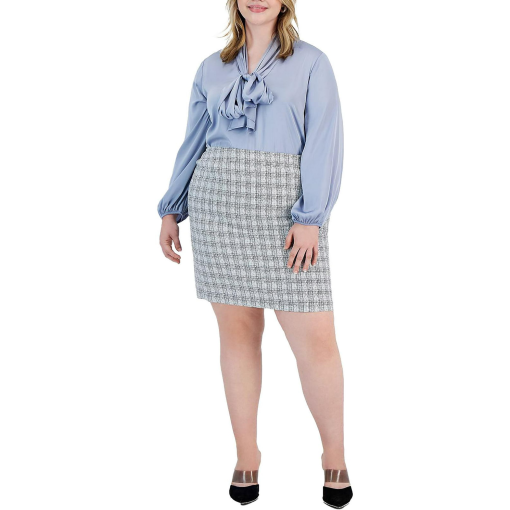 Bar III Plus Tweed Pencil Skirt, Blue, 20W, Women's Business Skirt