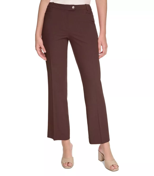 Calvin Klein Coffee Bean Petite Straight Leg Dress Pants