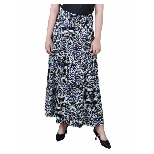 NY Collection Petite Blue Maxi Skirt - Printed A-Line Skirts