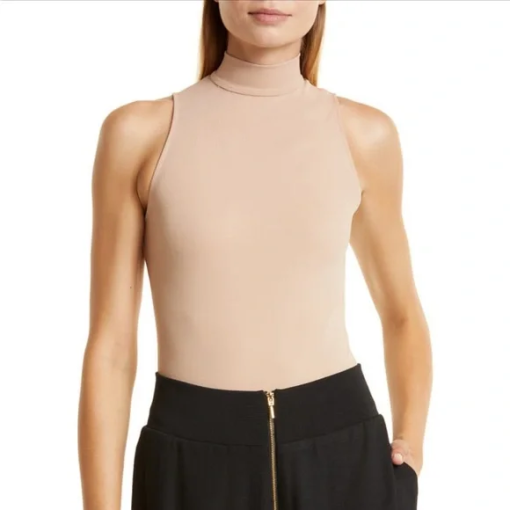 DKNY Beige Mock Neck Bodysuit - Size L - Women's Tops