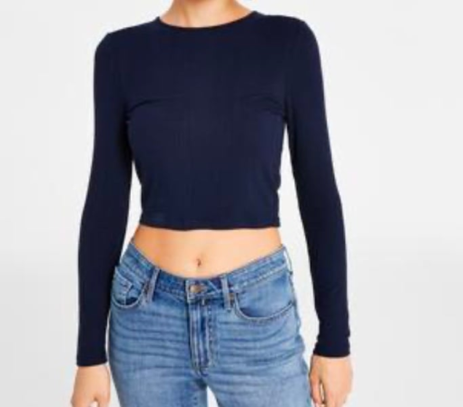 Tommy Jeans Navy Crop Top - Long Sleeve - Size L - Women's Shirts