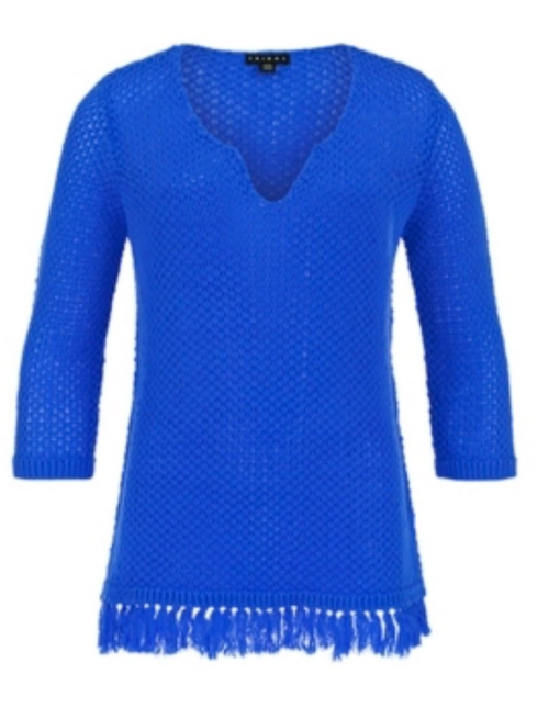 Tribal Blue Fringe Sweater - Large - Women's Knitwear