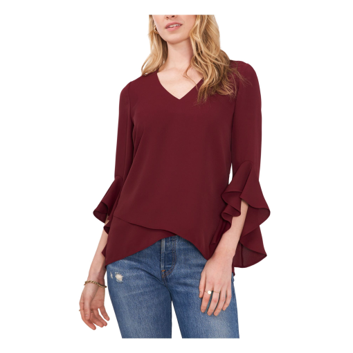 Vince Camuto Plus Burgundy Blouse 3X | Women's Flutter Sleeve Top