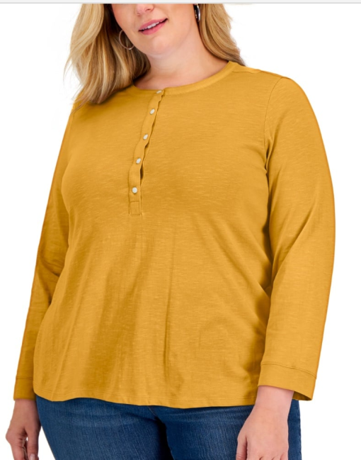 Style & Co Plus Honey Glaze Henley Shirt 3X - Women's Tops