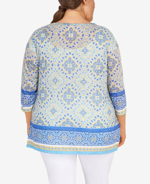 Ruby Rd. Plus Blue Geometric Print Tunic Top - Size 1X - Women's Blouse - Image 2