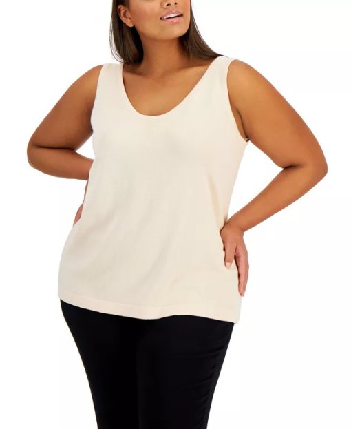 Anne Klein Plus Size Cream Tank Top - Sleeveless Sweater - 1X