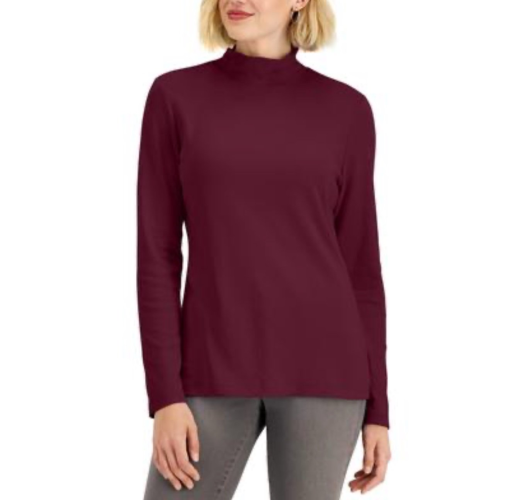 Karen Scott Mock Neck Top - Malbec XL - Women's Turtleneck Shirts