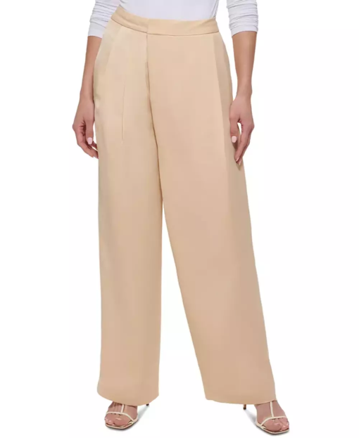 DKNY Beige Wide Leg Pants Plus Size 14P - Women's Trousers