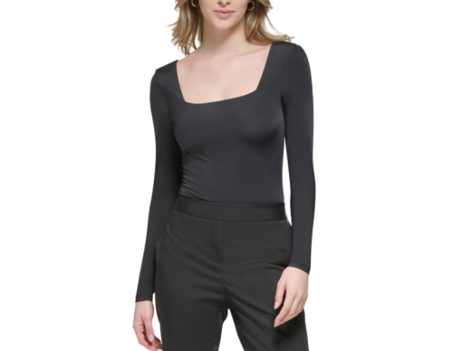 Calvin Klein Black Square Neck Bodysuit - XL - Women's Tops