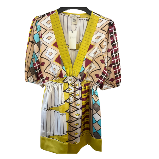 VERTIGO Paris Geometric Print Mini Dress - L - Yellow